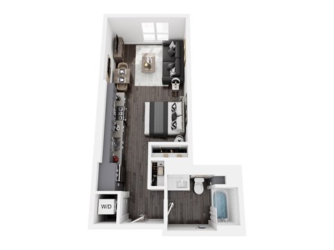 Floor plan for studio, 1 bath, 532 sqft